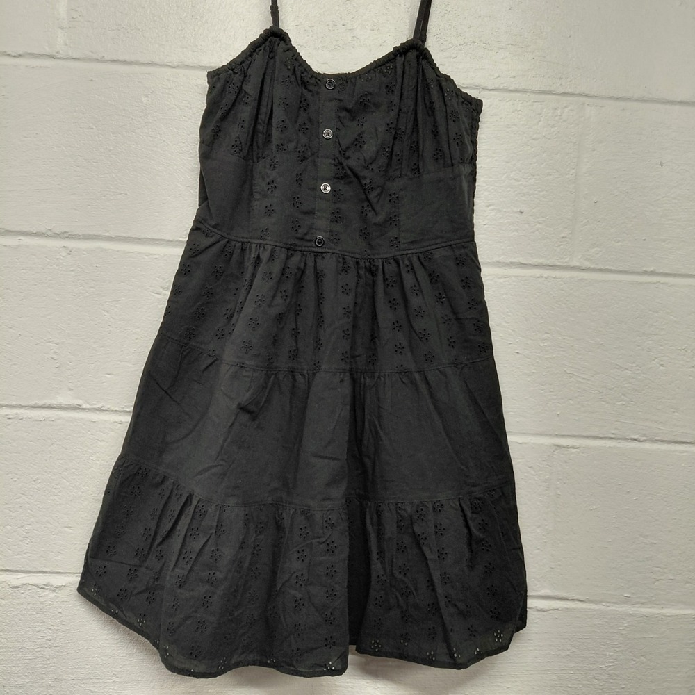 Ultra Flirt Black Sun Mini Dress With Eyelet Texture Spaghetti Straps Size LARGE